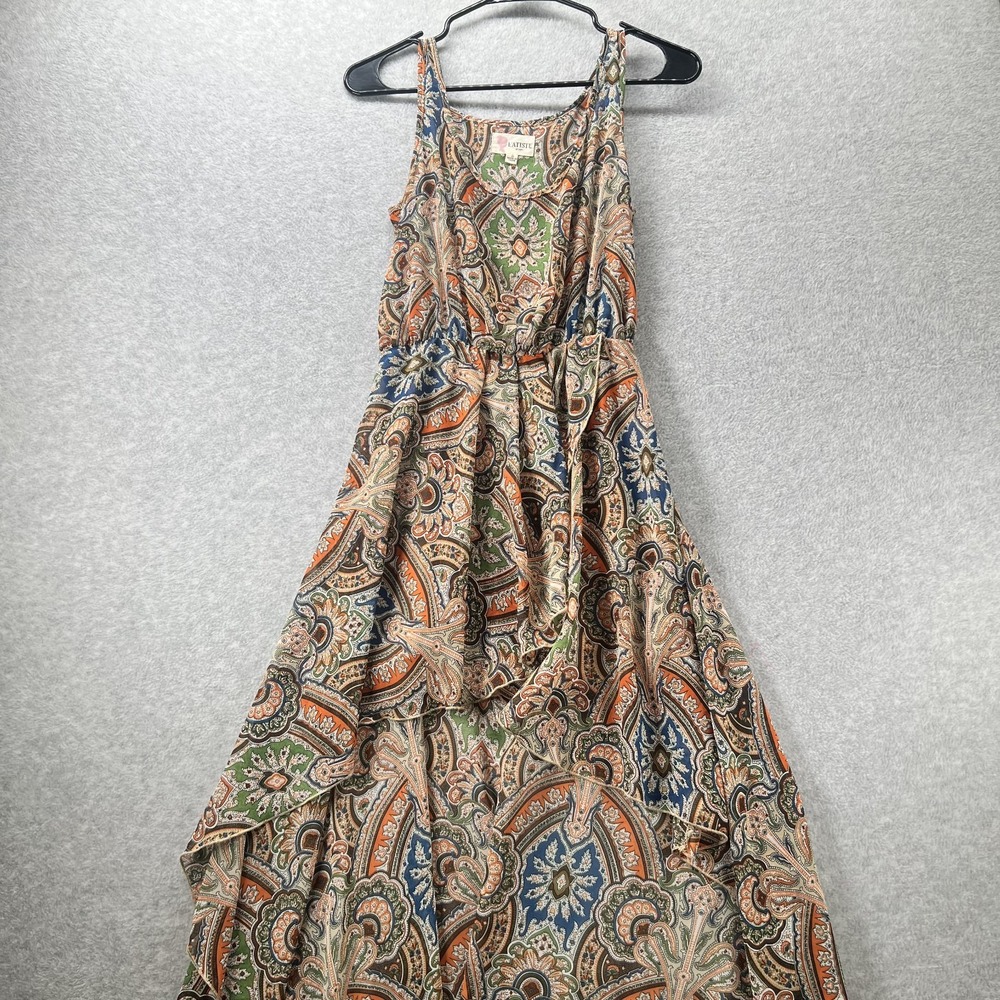 L'Atiste By Amy High Low Dress S Sheer Bodice Multicolor Paisley Boho Festival